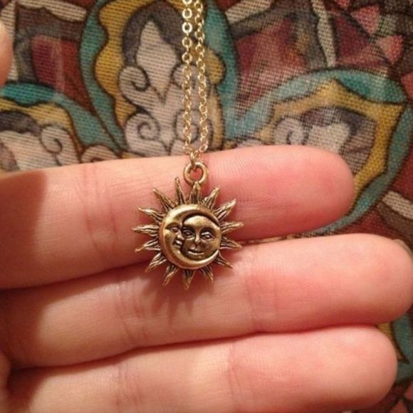Atasteofmind Jewelry - NEW Rustic gold dainty sun & moon charm necklace